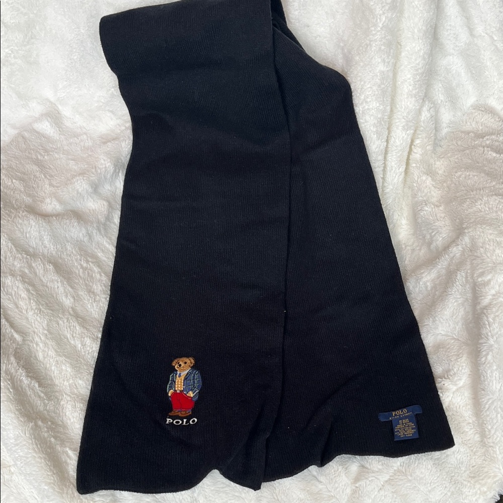 Polo by Ralph Lauren Black Scarf with Bear Embroidery